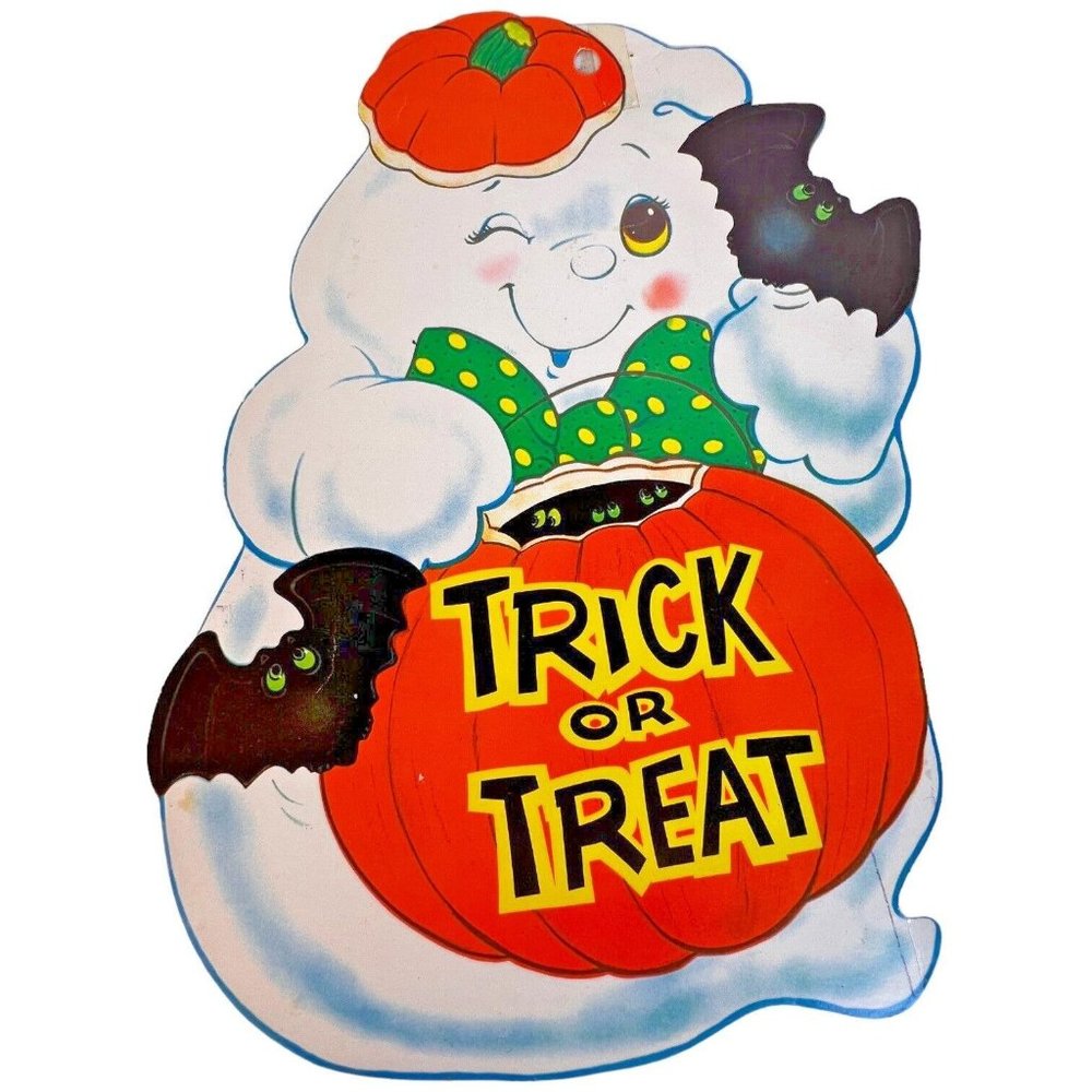 3 Vintage Die Cut Halloween Wall Hanging Decorations Scarecrow Ghost Pumpkin - Picture 2 of 13